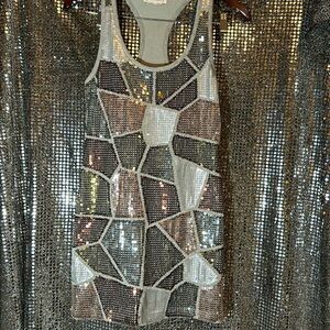 S-m sleeveless mini dress with built-in slip with sequences amazing sexy dress